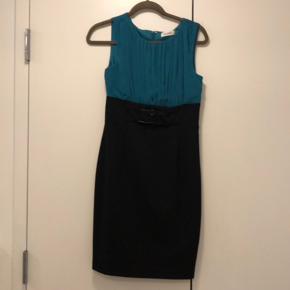 Calvin Klein two tone dress with belt detail